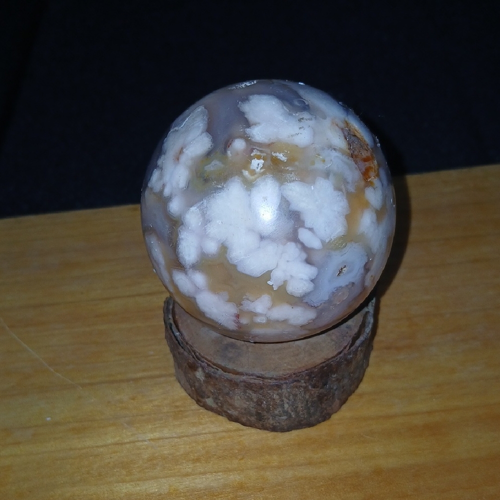 Natural FLOWER Agate Sphere Decorative Stone - White and Tan